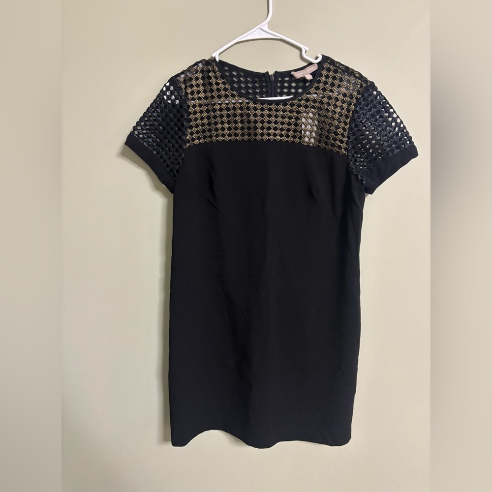 Banana Republic Size 12 Large Black Shift Dress Gold Metallic Diamond Mesh New